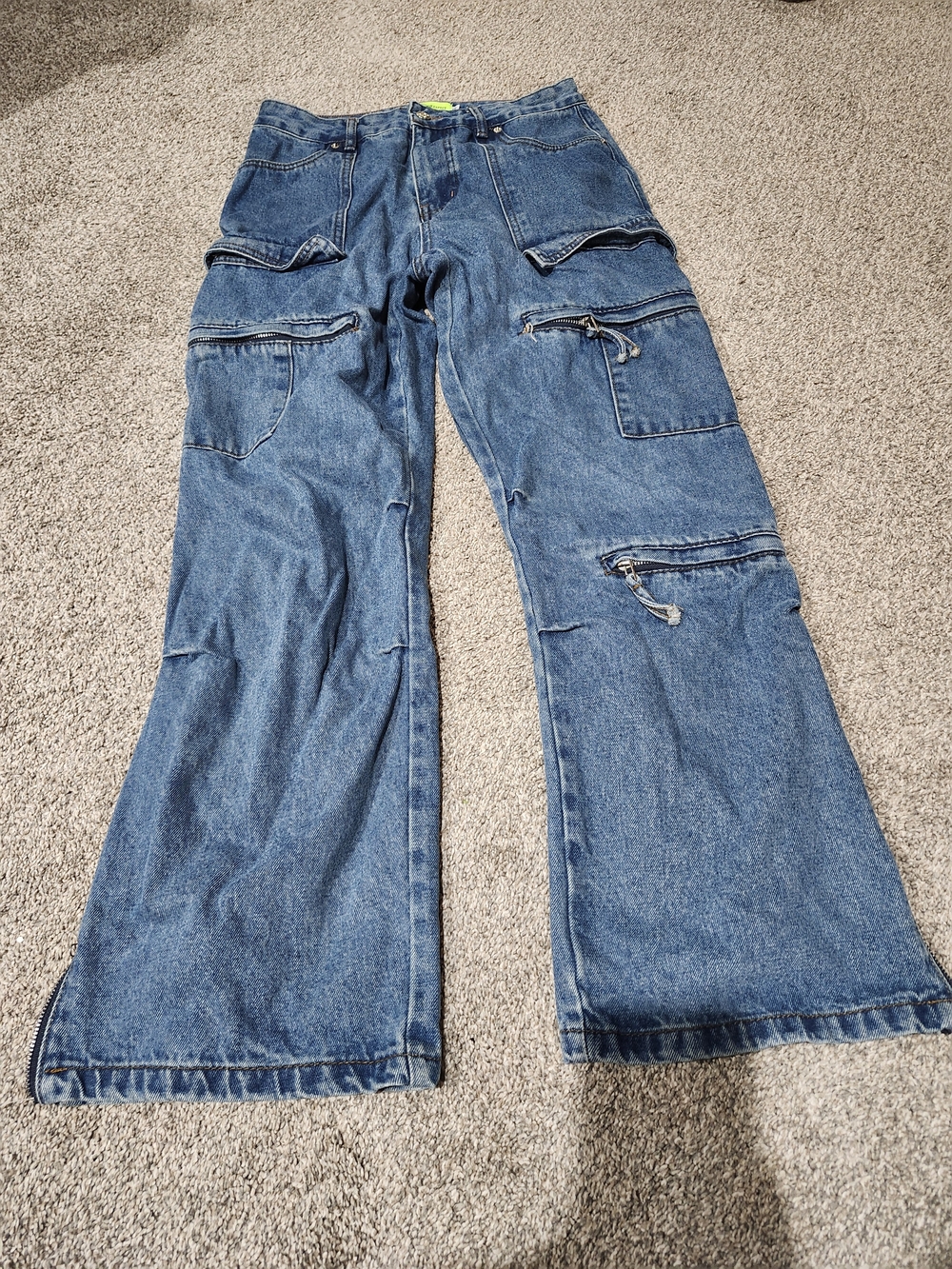 Ambition Espect Denim Cargo Wide-Leg Jeans in Medium Blue Size Medium